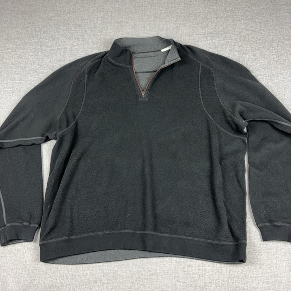 Tommy Bahama Other - Tommy Bahama Sweater Mens XL Black 1/4 Zip Mock Neck Fleece Pullover Marlin